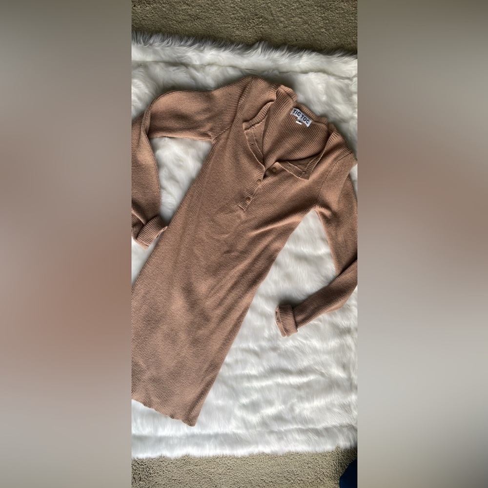 Long Sleeve Knit Dress in Tan
